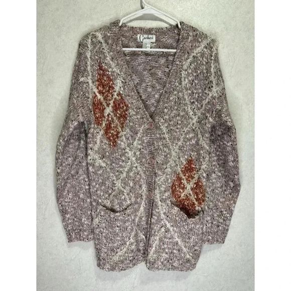 CARDUCCI Vintage Womens Pink Sweater Cardigan Mohair Blend Vneck Fringe SMALL - Picture 1 of 8